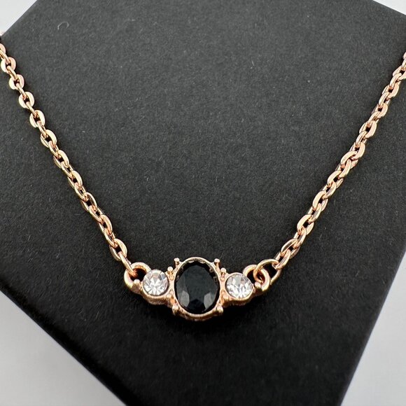 Pretty Oval Sapphire and Crystal Necklace with Rose Gold Overlay - Picture 2 of 8